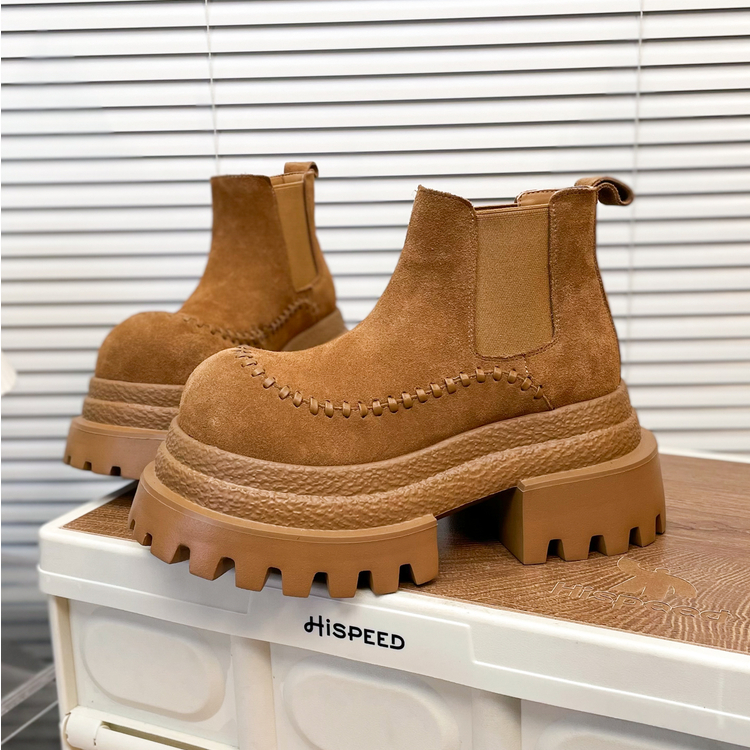 磨砂大棉厚底保暖大头切尔西短靴女2025秋冬加绒新款短筒马丁靴子