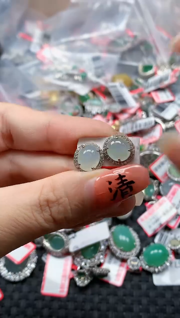 银S925镶嵌戒指翡翠天然A货缅甸翡翠