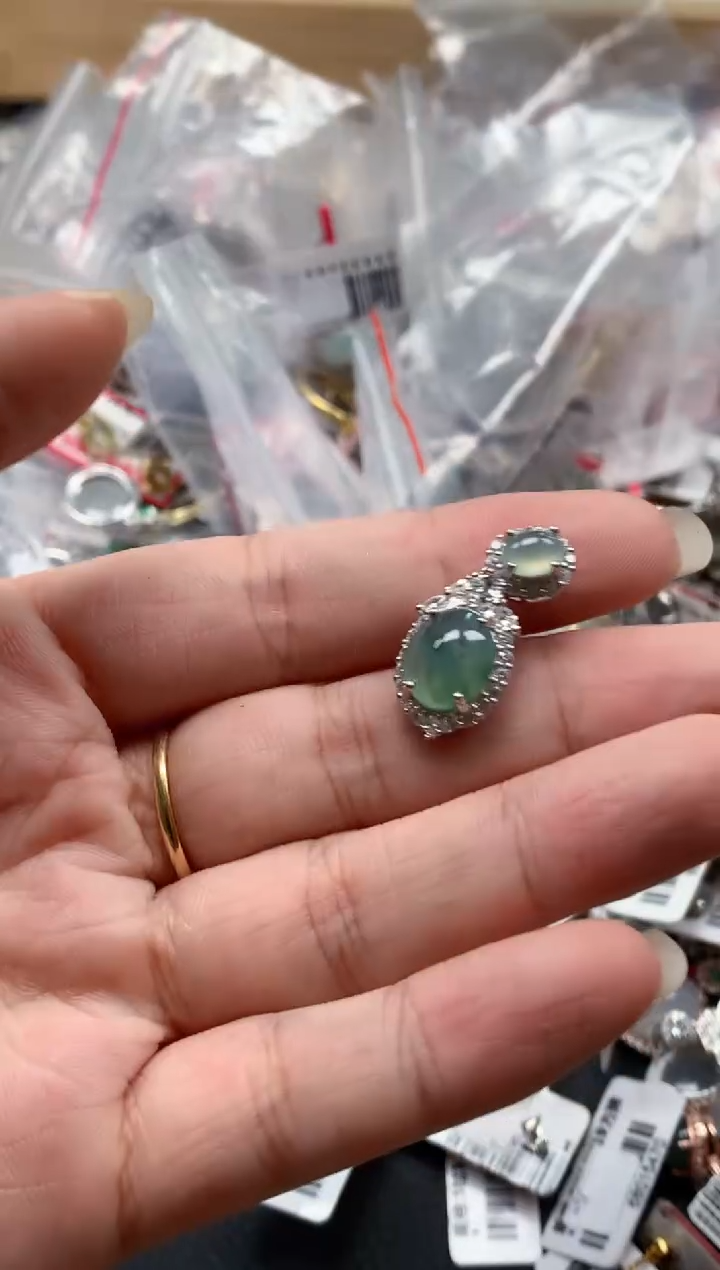 翡翠戒指银S925镶嵌天然A货缅甸翡翠