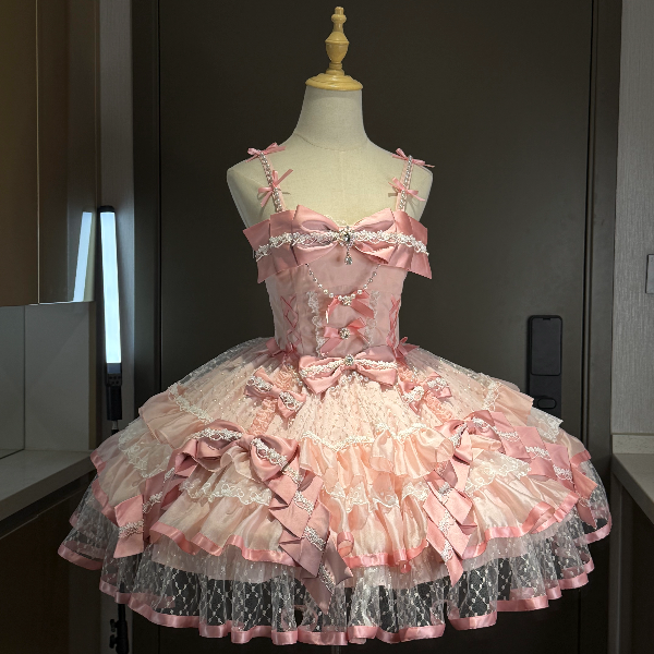 副牌【椰椰桃桃】宝石之恋粉色doll感JSK纯欲芭蕾风lolita蛋糕短裙