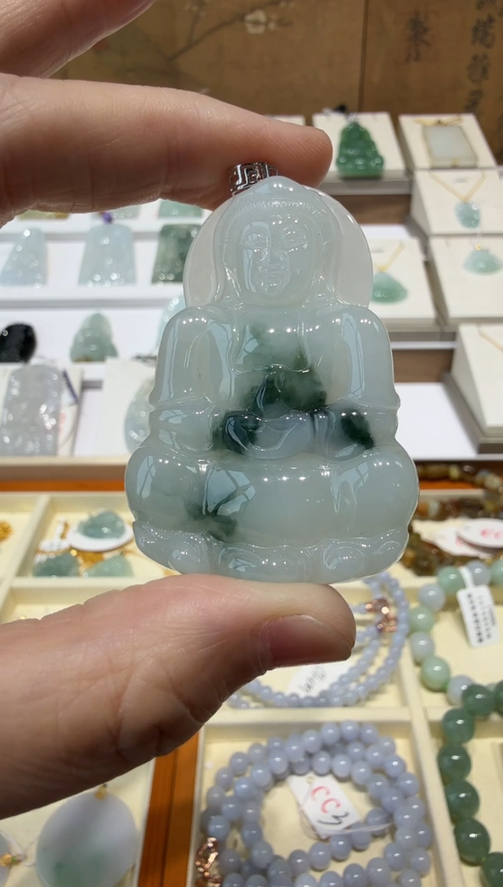 18K金镶嵌挂件翡翠A货翡翠多样性孤品