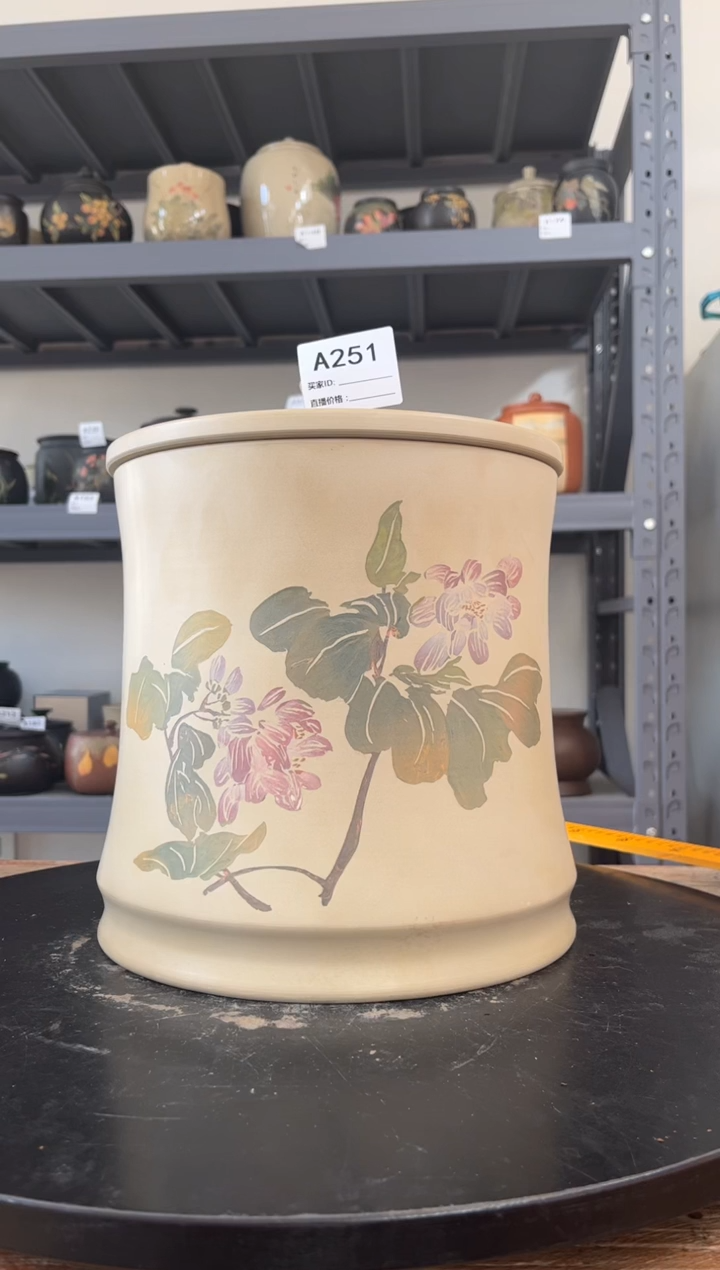建水紫陶白泥彩绘精品茶罐A251