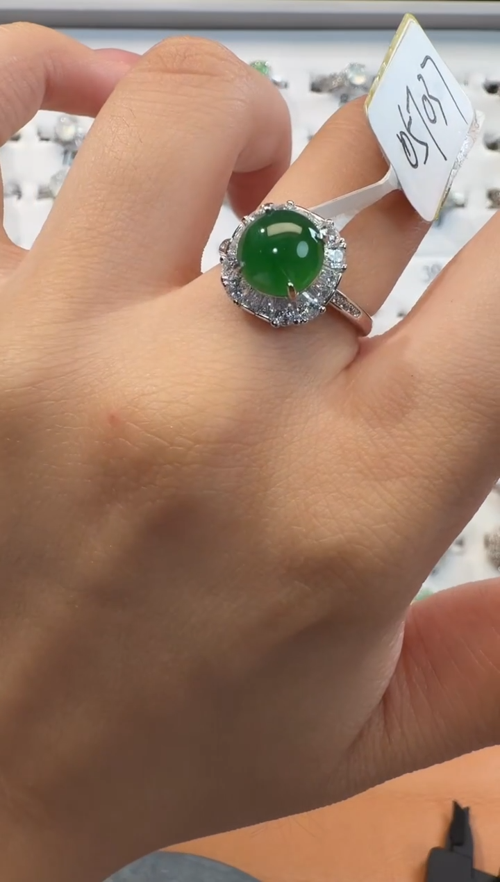 银S925镶嵌戒指翡翠925银镶翡翠戒指镶嵌47