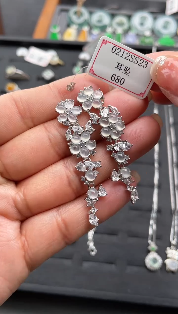 【闪购商品】翡翠耳饰银S925镶嵌0212SS23