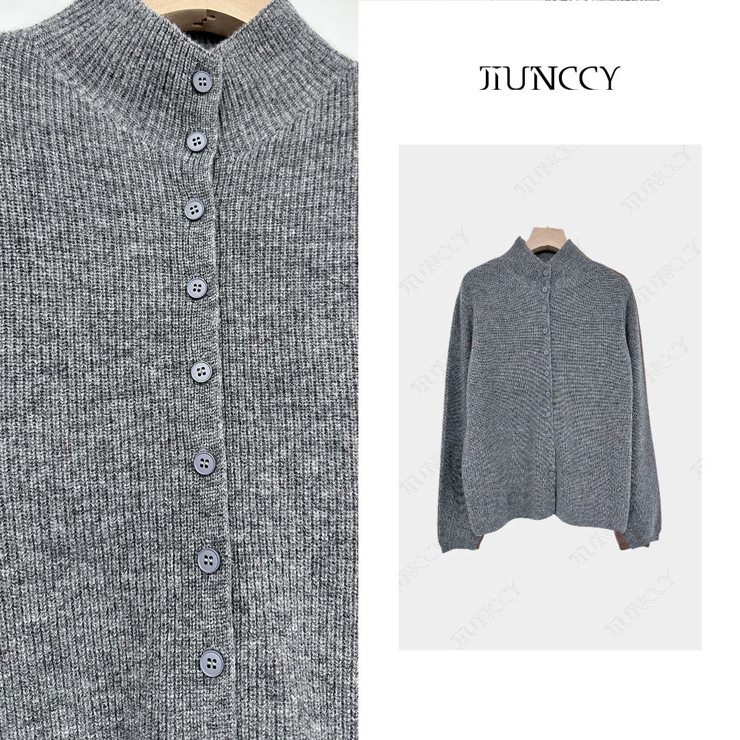 JIUNCCY【篇章】全羊毛立领排扣气质百搭针织开衫毛衣 42ZZ199