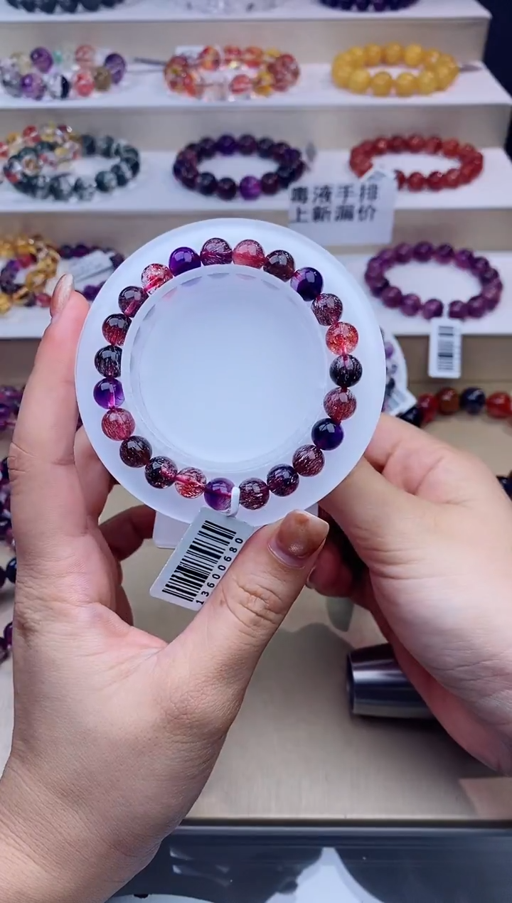 未镶嵌手链水晶黑加仑超七单圈8m+