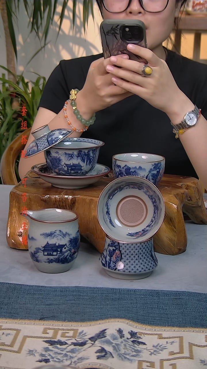 4件套陶瓷茶具老陶泥开片纹  