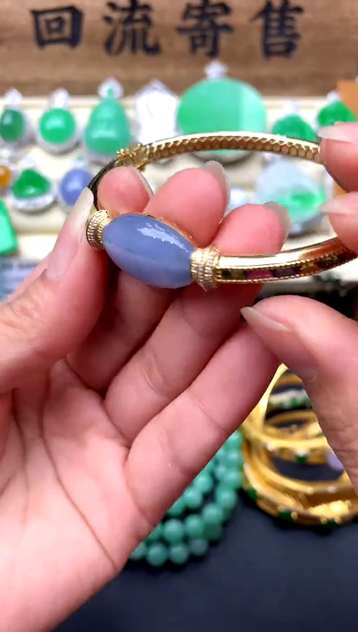 【闪购商品】翡翠手镯18K金镶嵌441-中国好珍宝