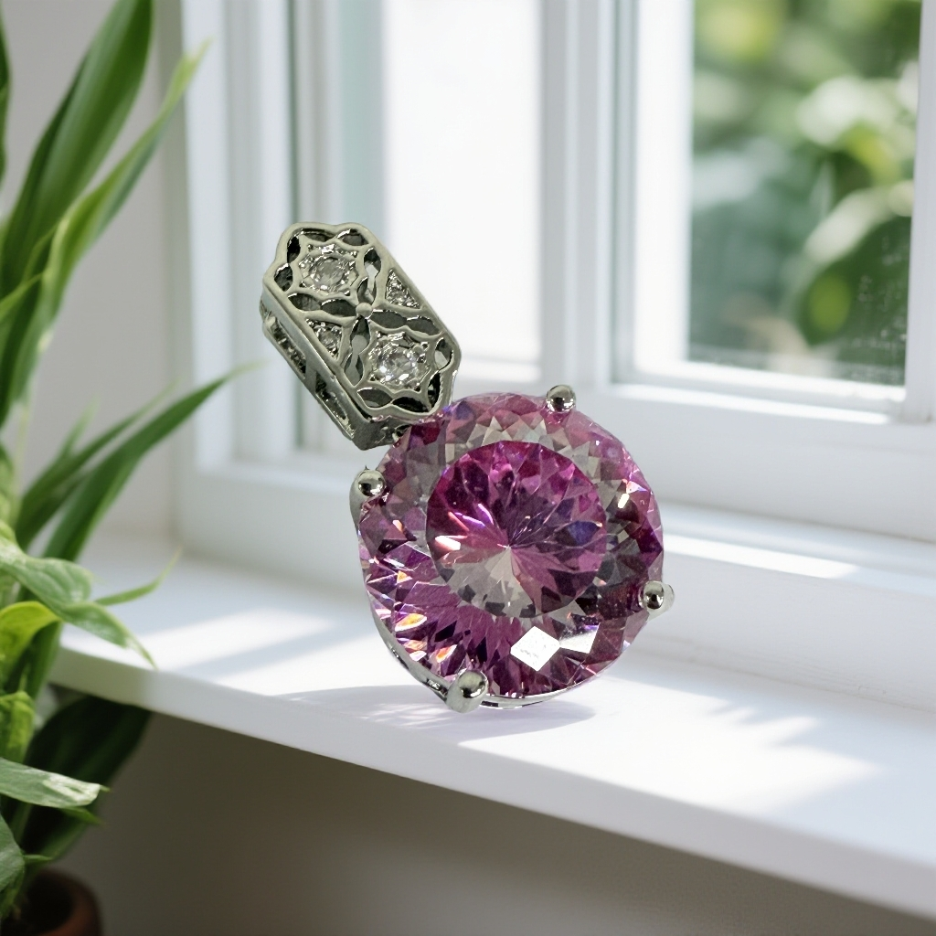 粉吊坠圆四爪白托镂空方扣款------b228