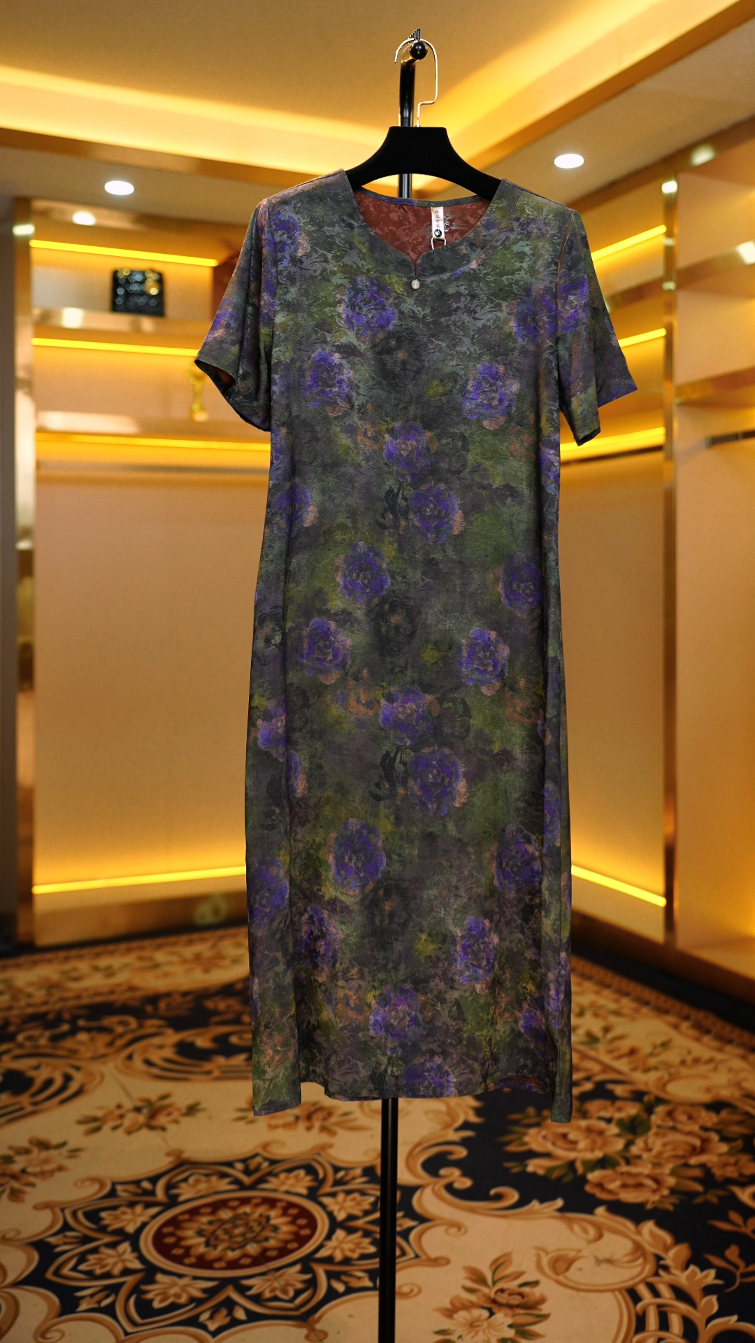 1431-1翡翠紫玫瑰中高端专柜款气质显瘦连衣裙