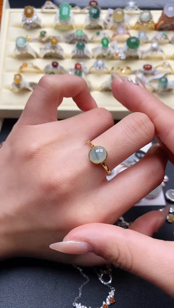 【闪购商品】翡翠戒指银S925镶嵌555555+3