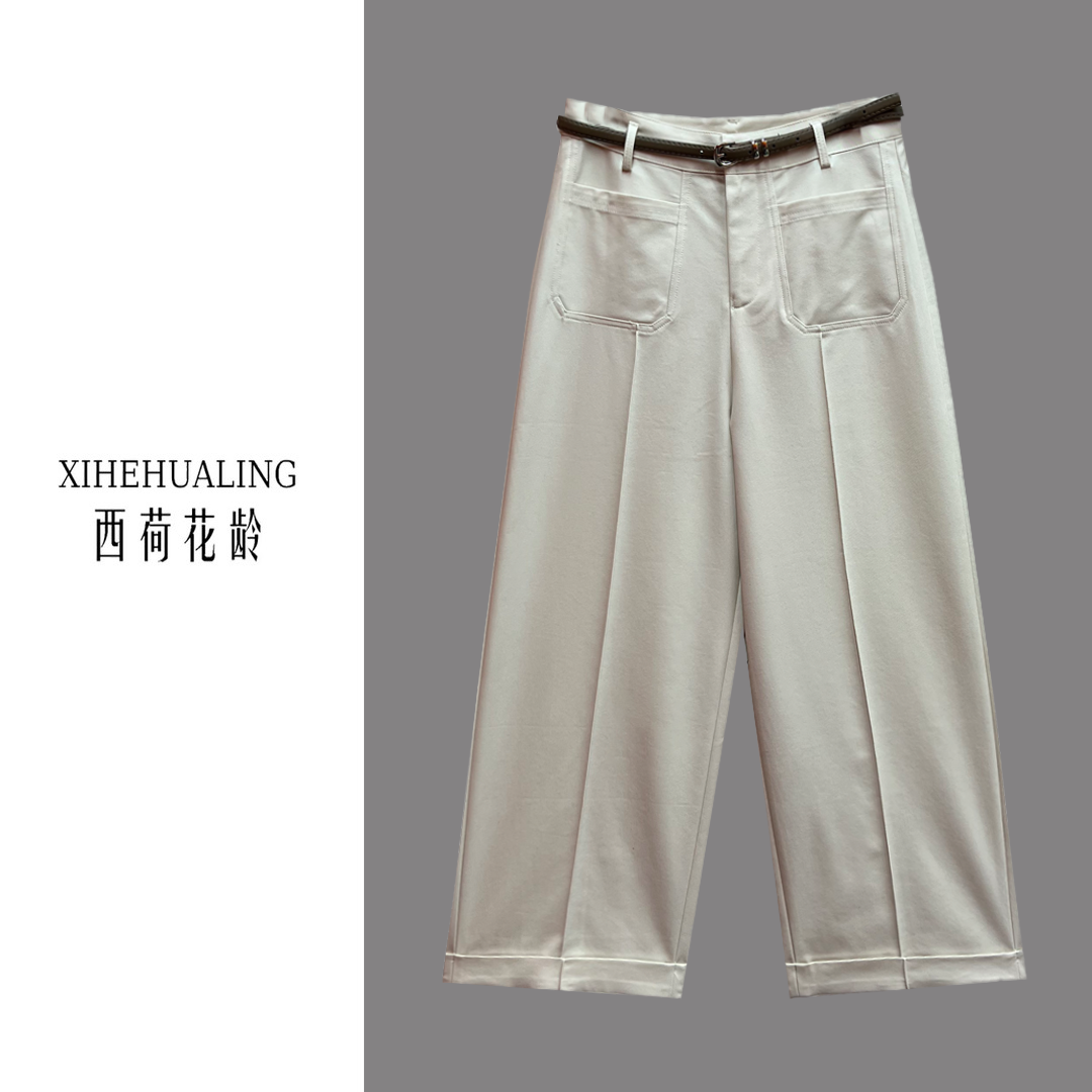 【送腰带】南油设计师鱼骨线时尚直筒裤春秋九分阔腿裤82515