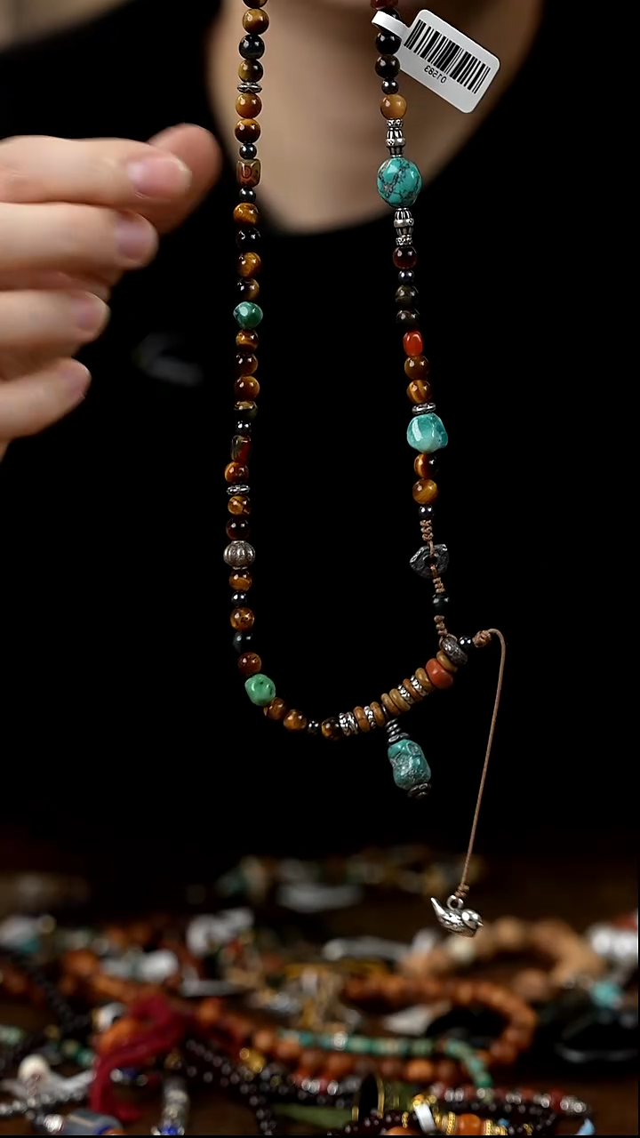 未镶嵌绿松石项链虎眼石绿松石项链/顿笔/