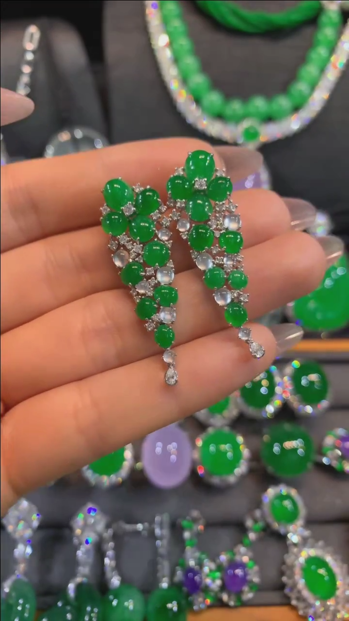 【闪购商品】翡翠耳饰18K金镶嵌耳饰