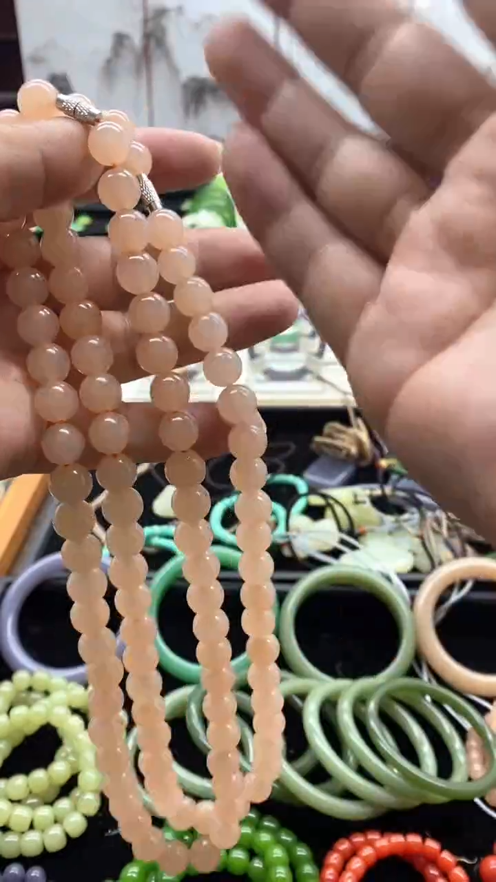 和田玉未镶嵌项链藕粉10mm