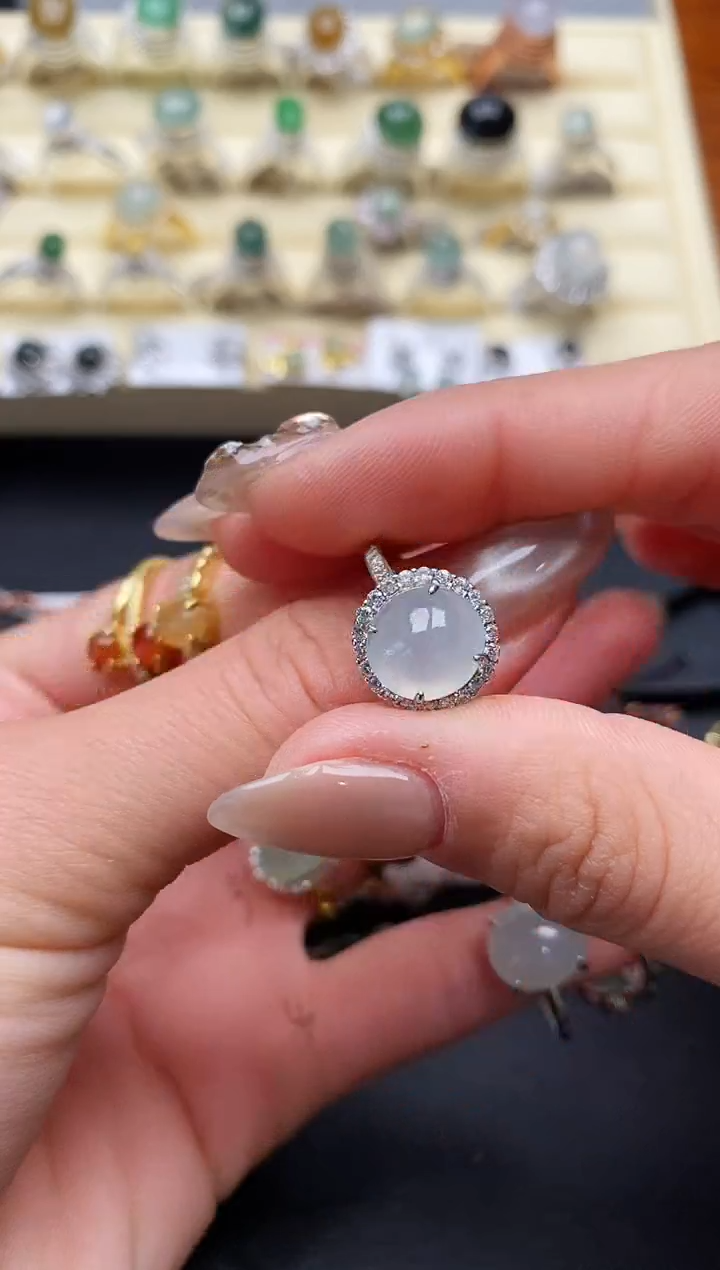 【闪购商品】翡翠戒指银S925镶嵌缅甸翡翠2   2+7