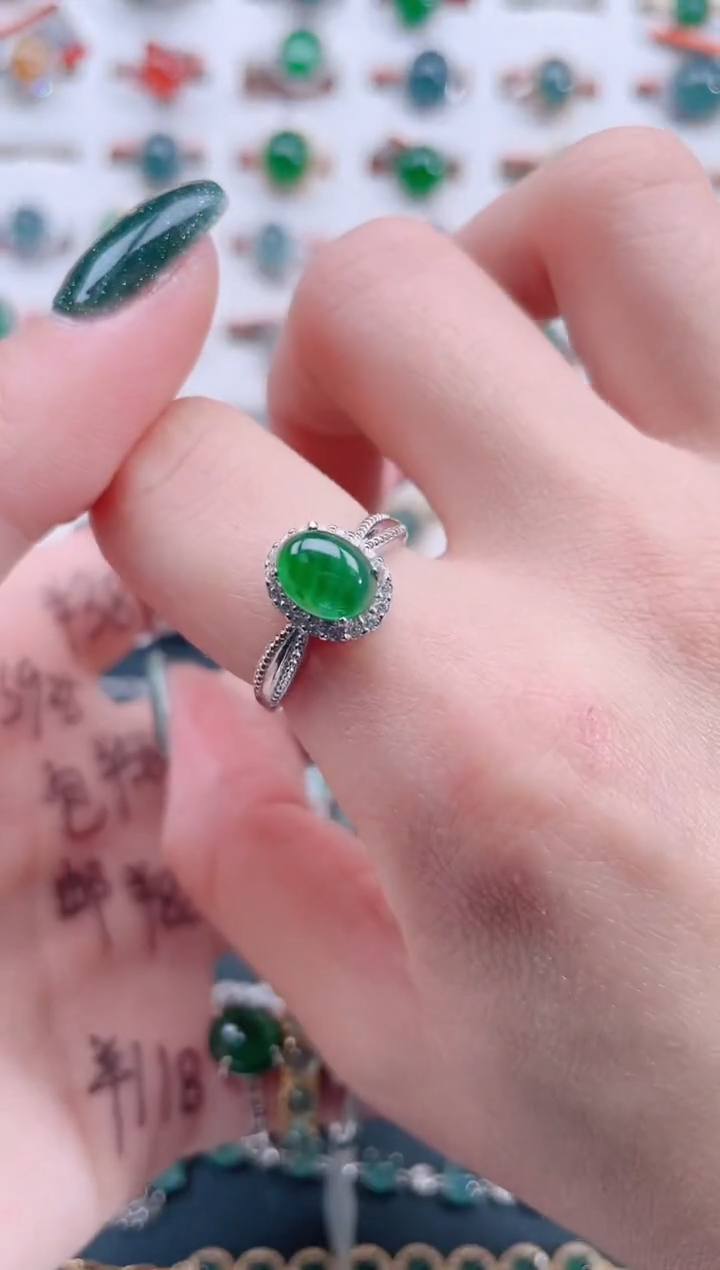 银S925镶嵌戒指翡翠天然翡翠
