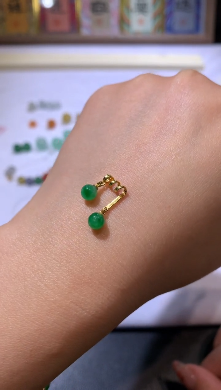 【闪购商品】定制翡翠18K金镶嵌珠子滴流4800+480