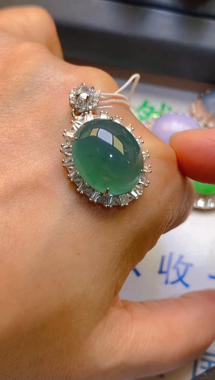 【闪购商品】翡翠耳饰银S925镶嵌天然A货翡翠1