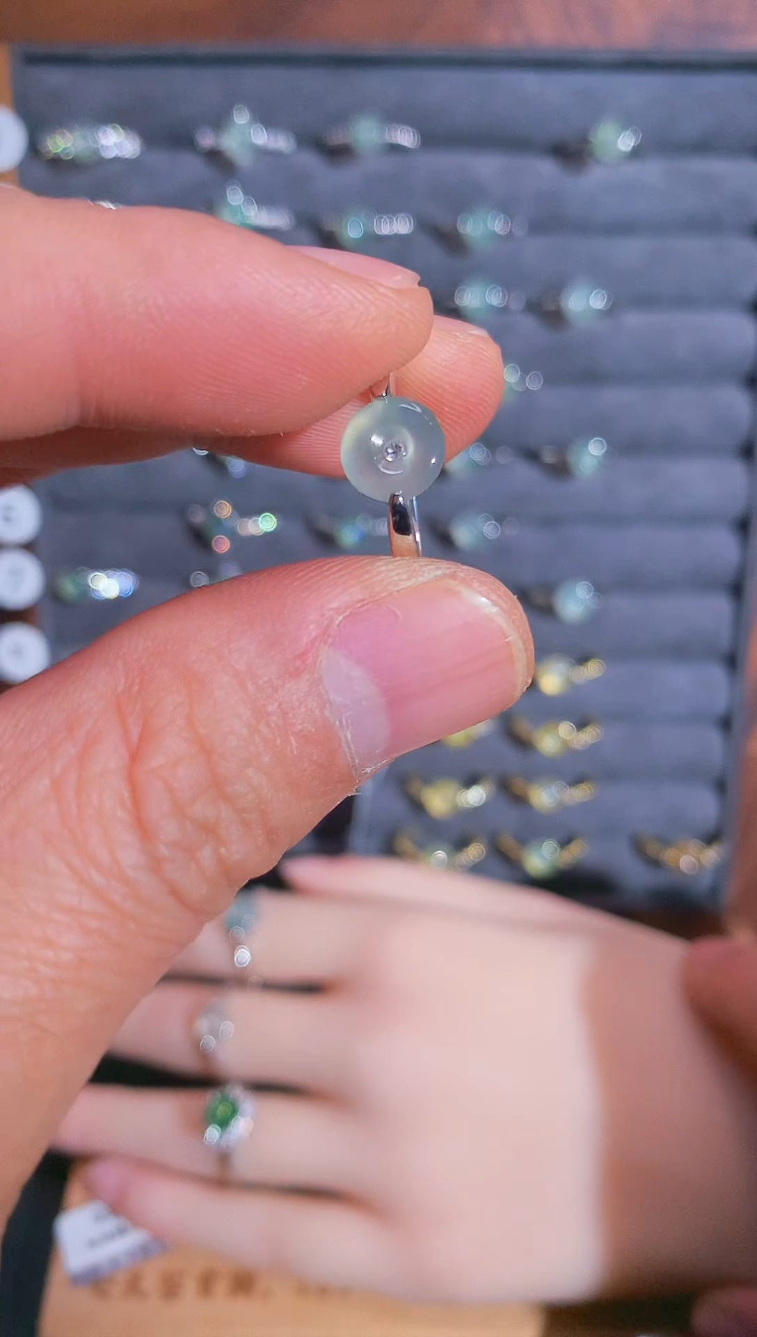 银S925镶嵌戒指翡翠不*白S925银镶翡翠平安扣女饰品