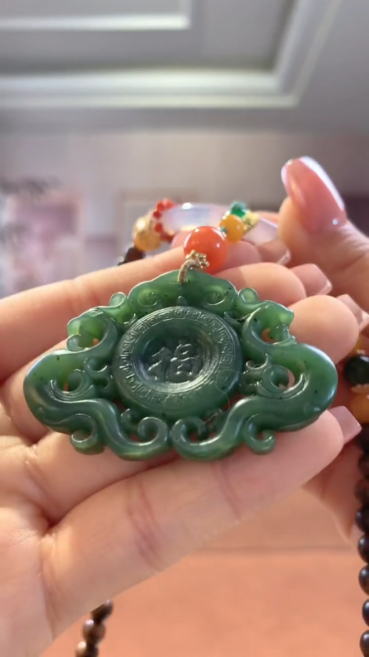 【闪购商品】和田玉挂件未镶嵌碧玉龙凤呈祥