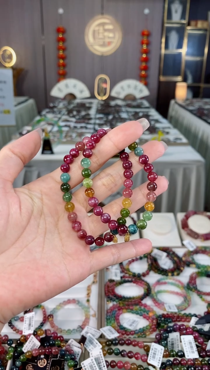 老矿碧玺单圈手串6mm+未镶嵌碧玺 多样性发一条hon