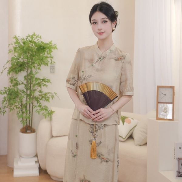 【茵曼女装】茵曼复新中式气质百搭半身裙套装裙两件套F18424960