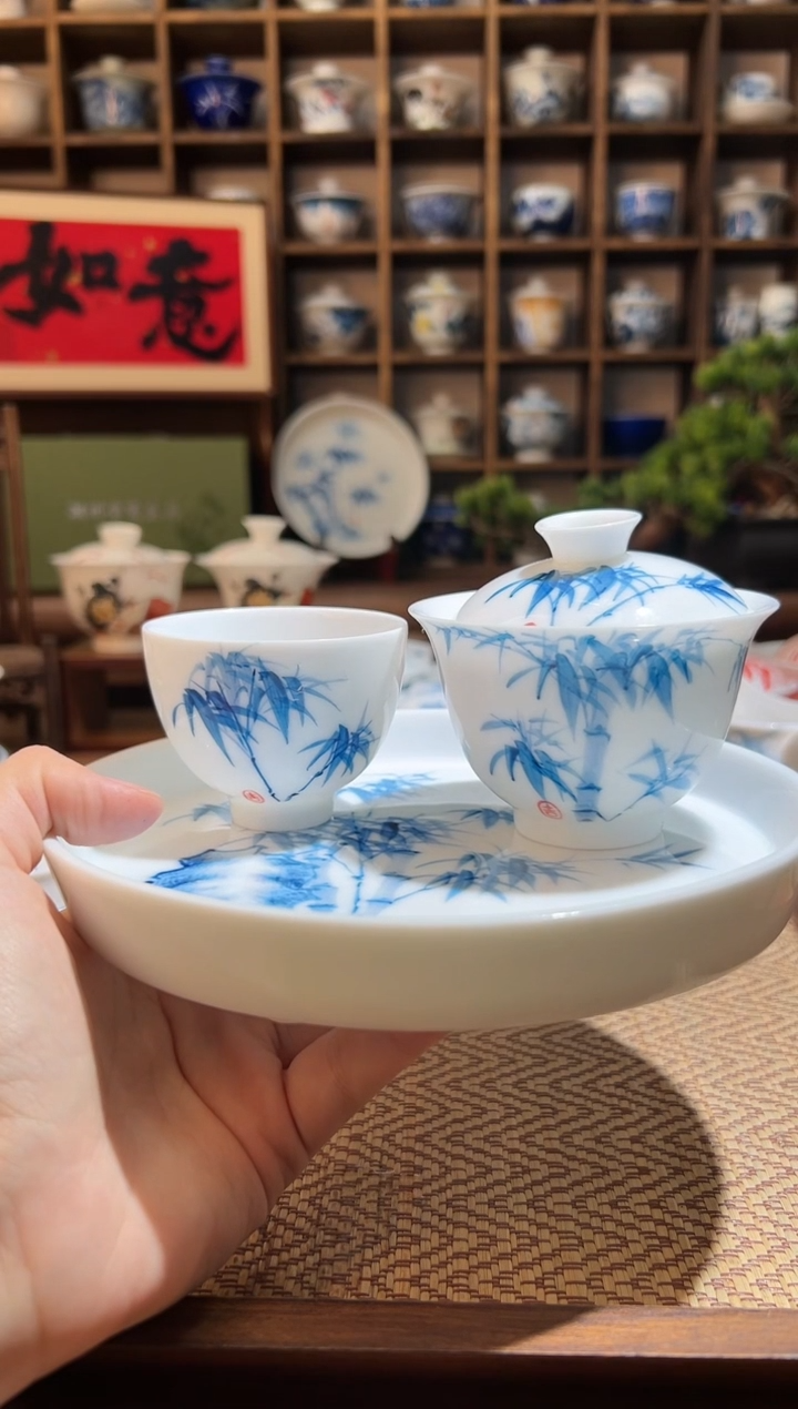 【闪购商品】竹子元宝盖碗+主人杯+壶承