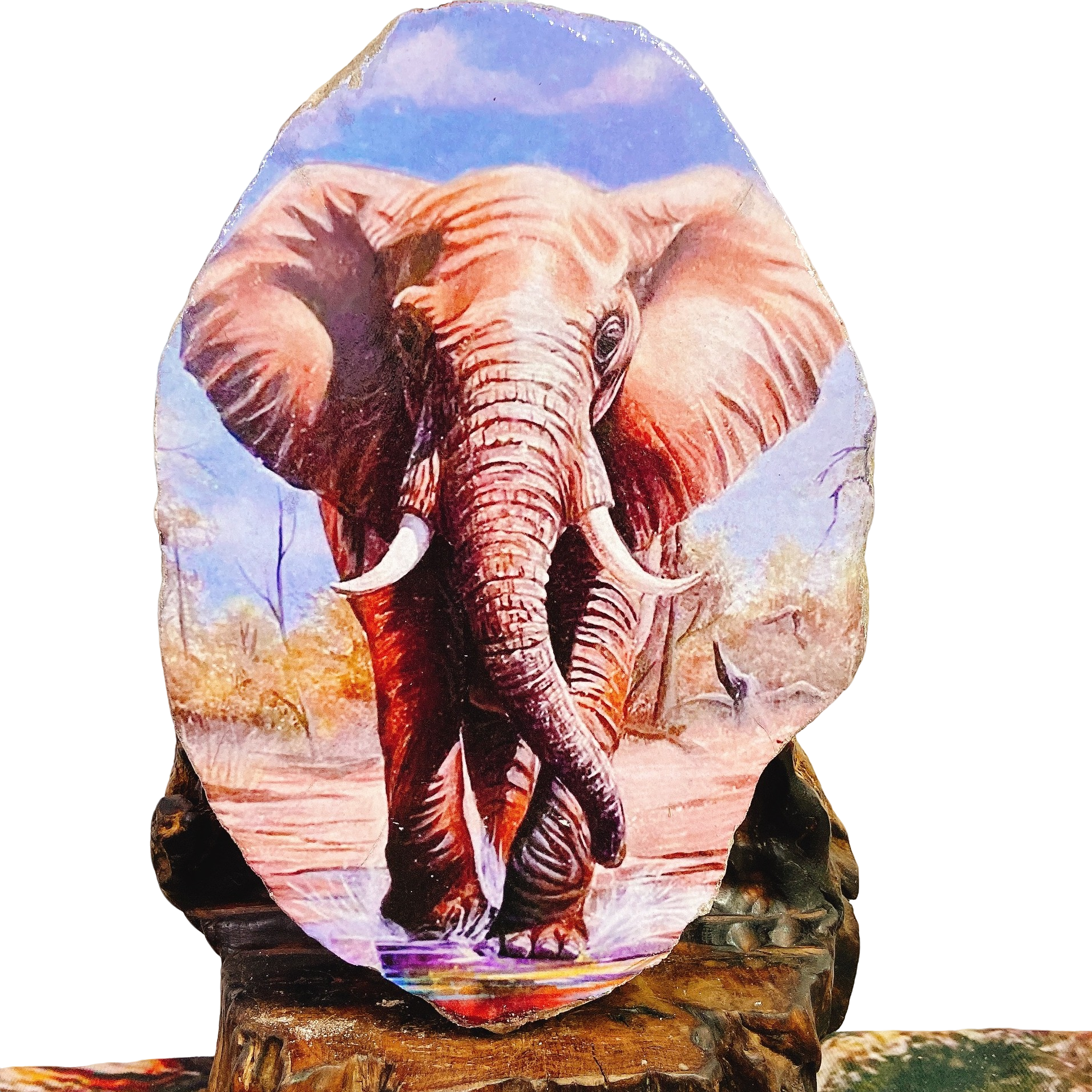 28*19 手工制作石头画 吉象如意，防水不掉色，永久保存