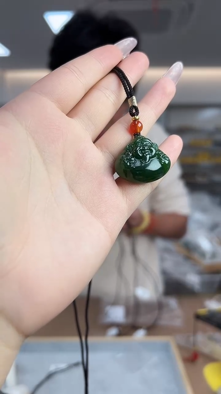 【闪购商品】和田玉碧玉财神未镶嵌吊坠-1653