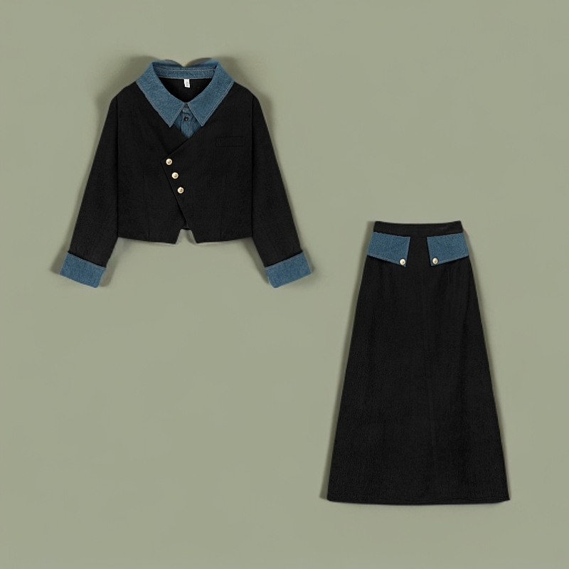 青倾家【青山墨影】秋季法式赫本风高级感上衣显瘦半身裙子两件套