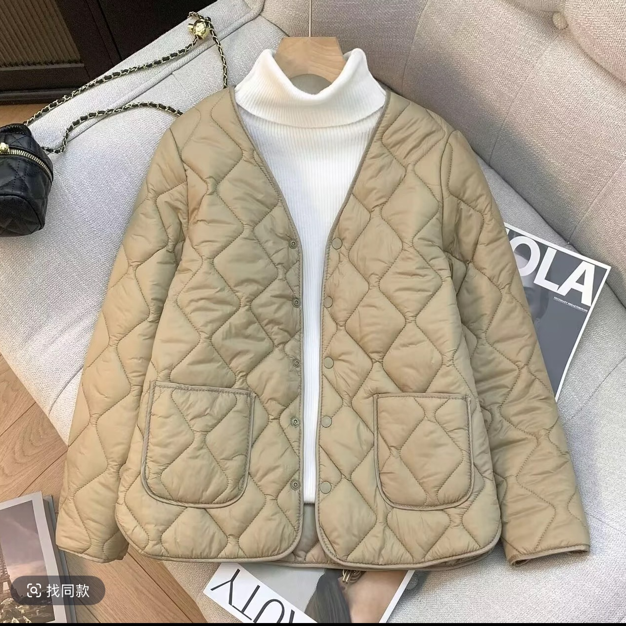 2025新款轻薄棉服短款时尚休闲秋冬季薄款V领