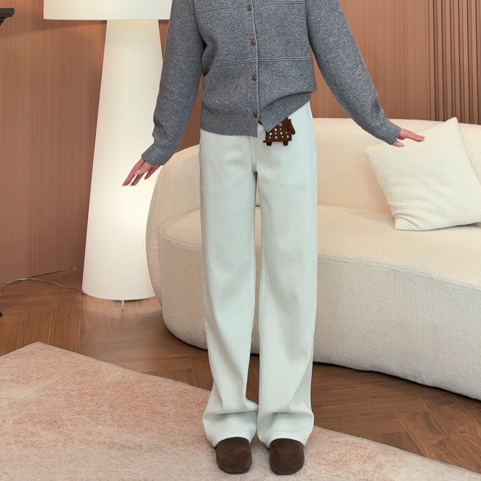 NANJIE/楠姐【小韩街头】冬季INS风加绒厚款直筒窄版牛仔裤XNS6800