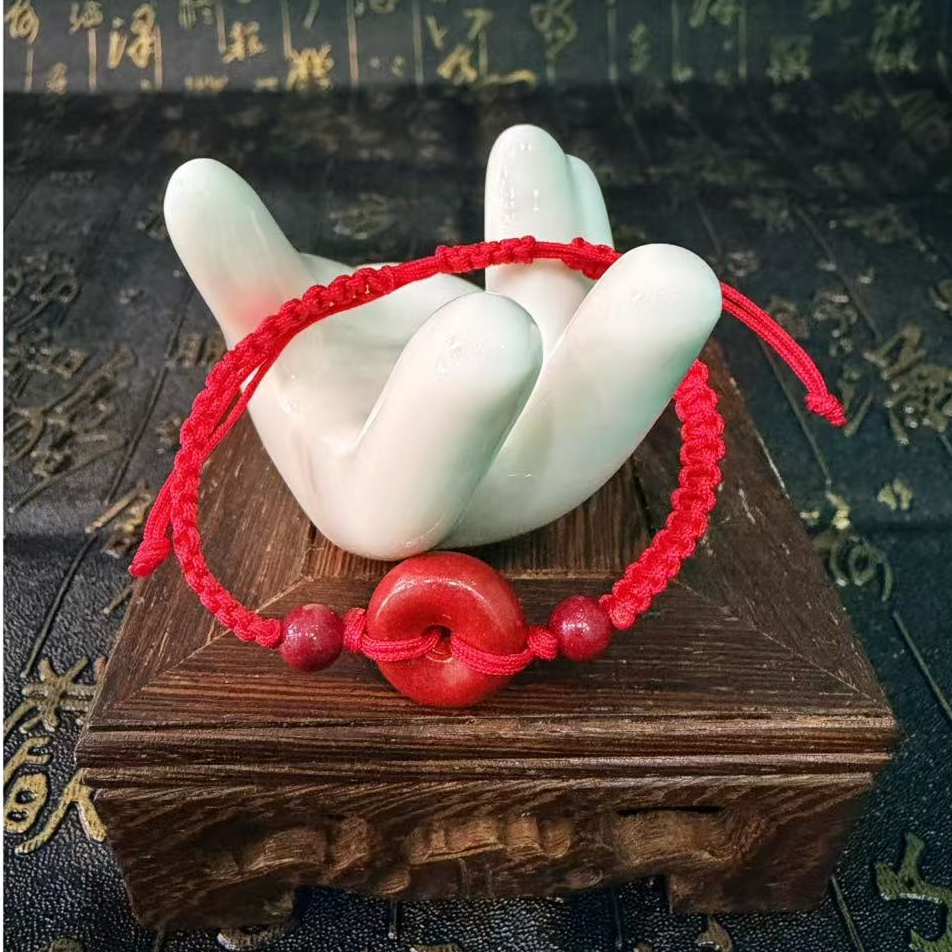 含辰砂工艺品含辰砂工艺品朱砂红绳平安扣男女时尚气质手绳