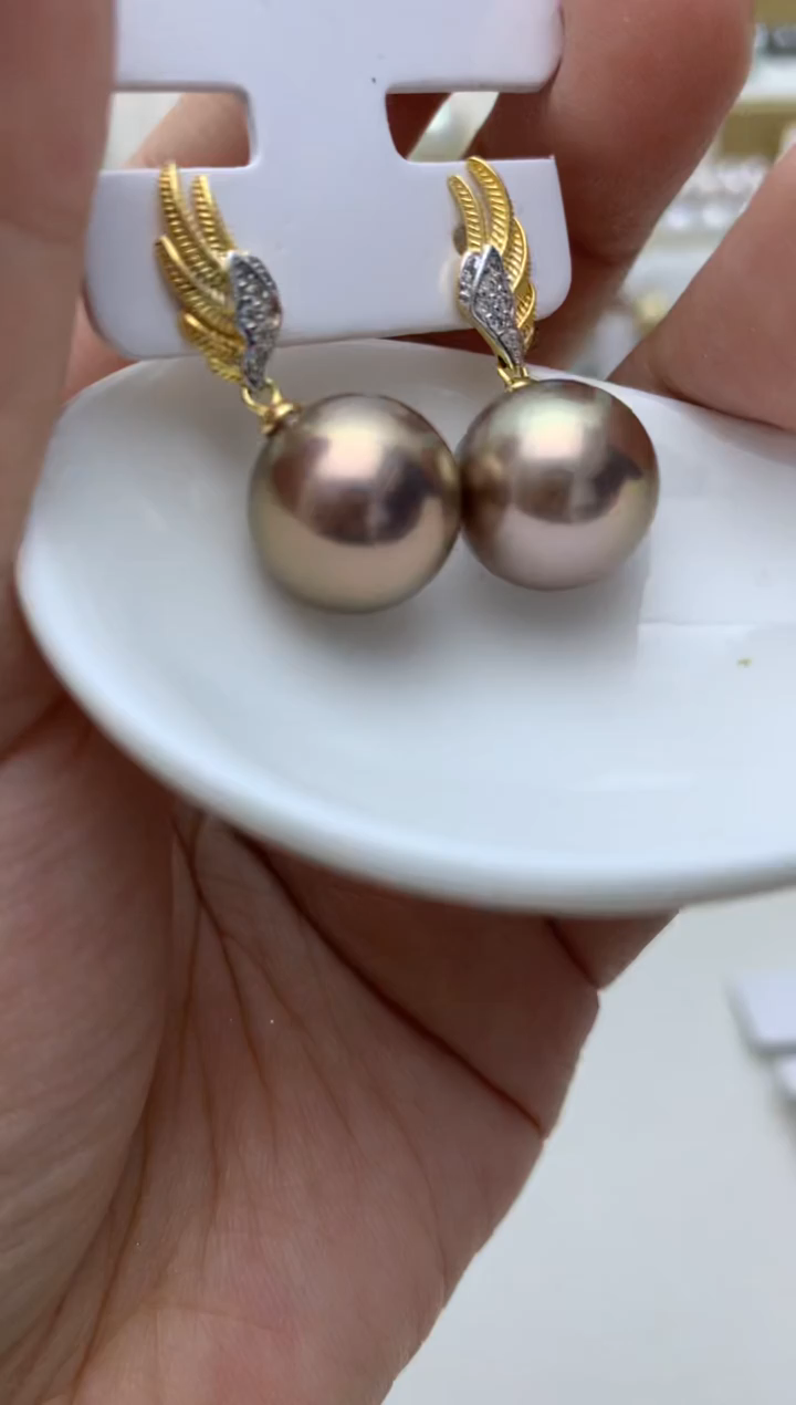银S925镶嵌耳饰淡水珍珠w69 