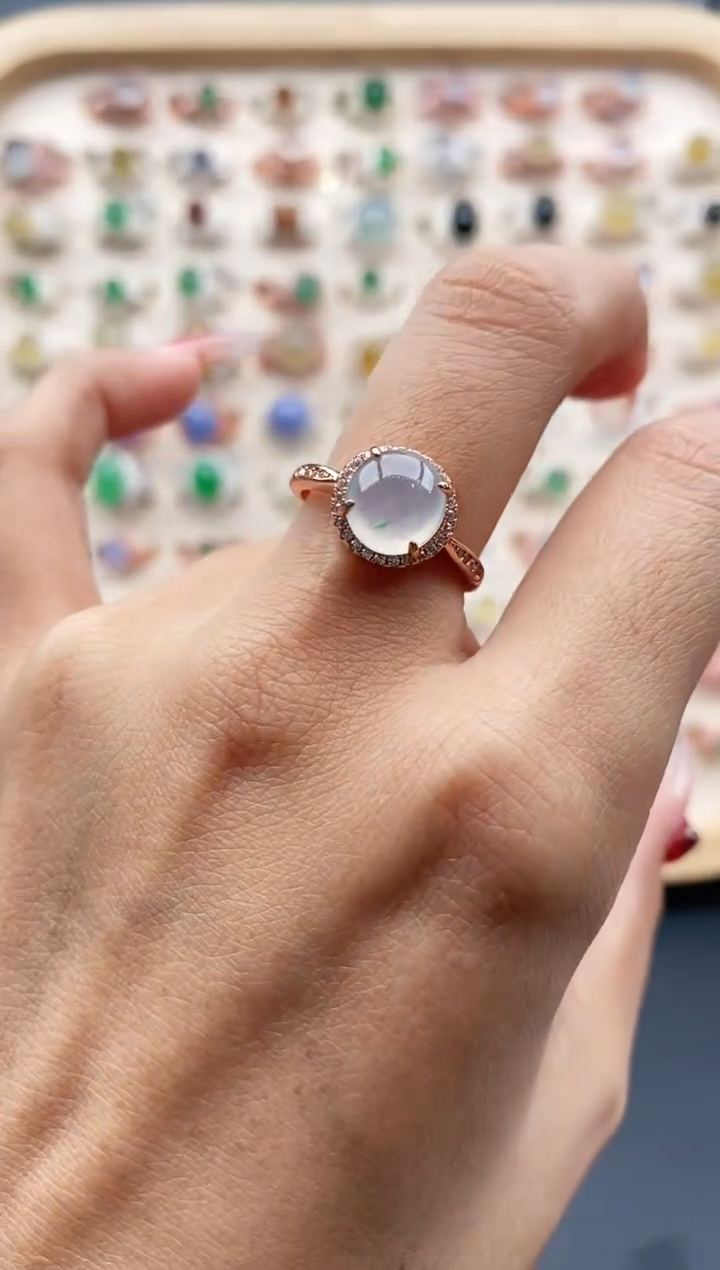 【闪购商品】翡翠戒指银S925镶嵌缅甸天然A货翡翠333 9+3