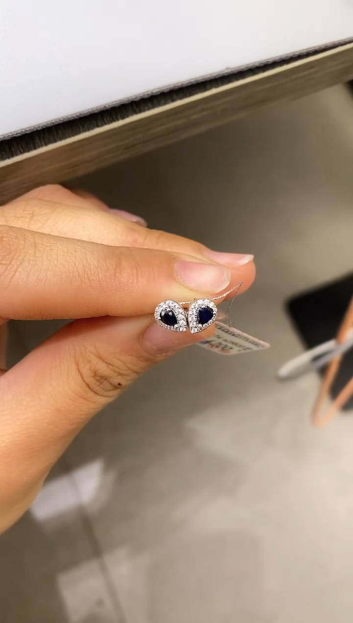 耳饰蓝宝石银S925镶嵌天然蓝宝石