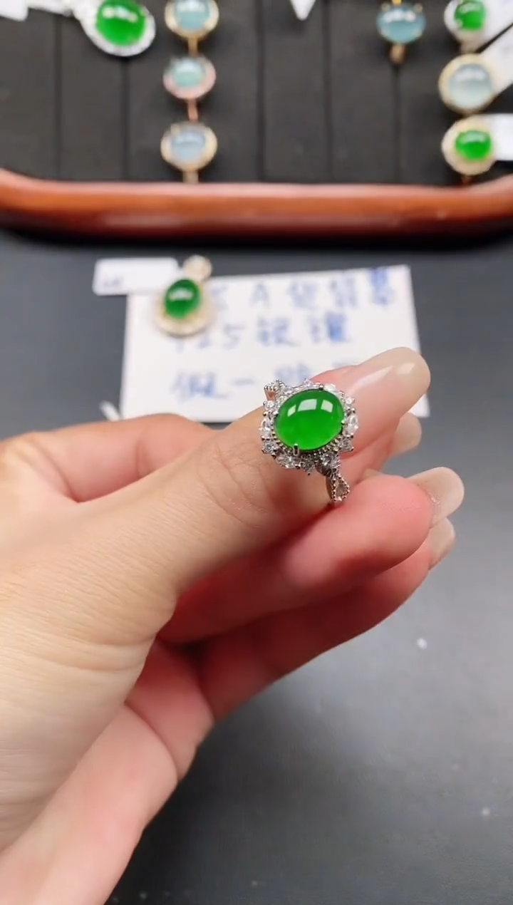 银S925镶嵌戒指翡翠11