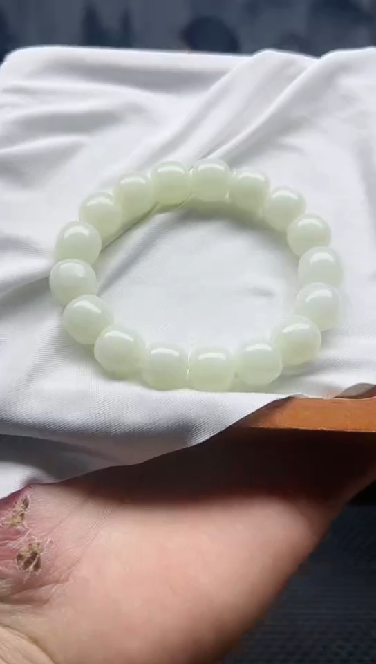 未镶嵌手串和田玉野牛沟白老邢卡13纯天然拍一发一