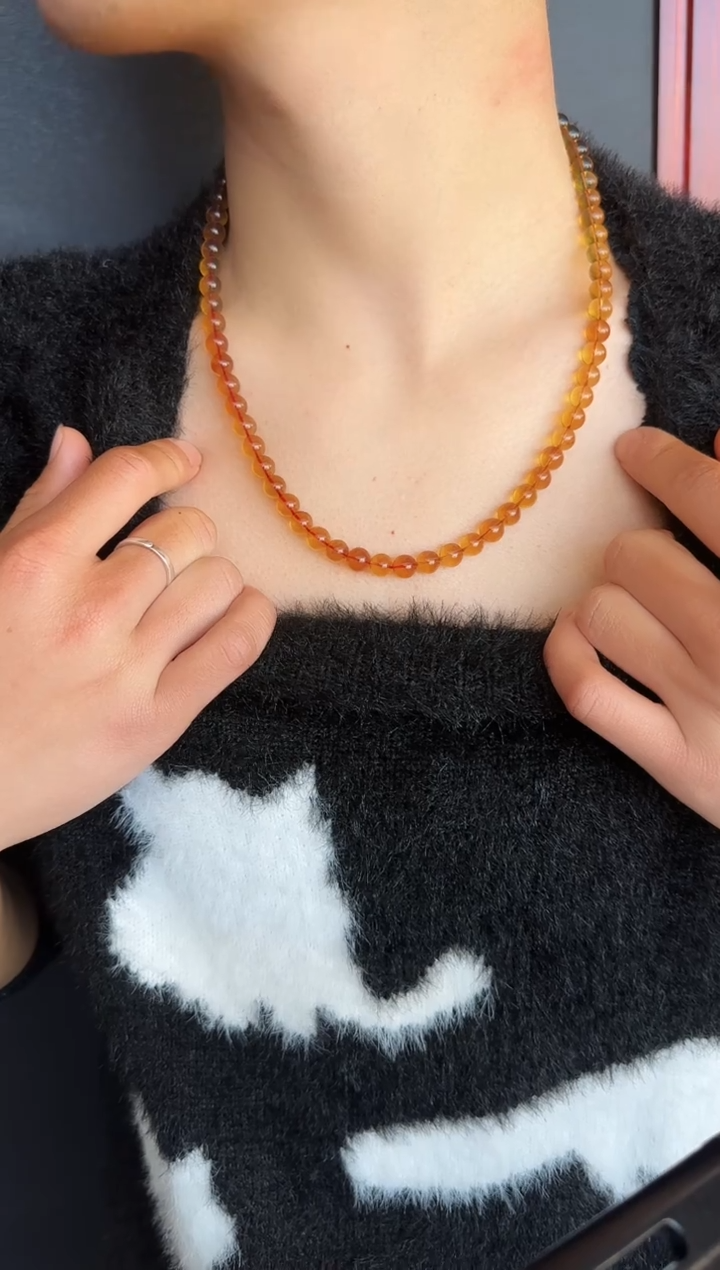 琥珀颈饰未镶嵌#19缅甸琥珀紫罗兰妈妈链7mm