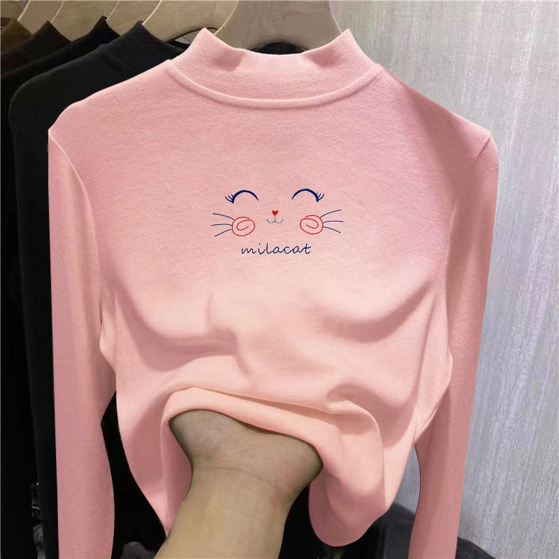 儿童加厚一体绒保暖体恤上衣秋冬季半高领打底衫女童长袖宝宝t恤