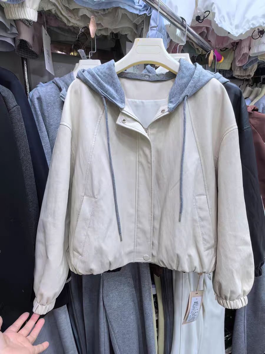 依美阁女装推介春季休闲宽松皮衣