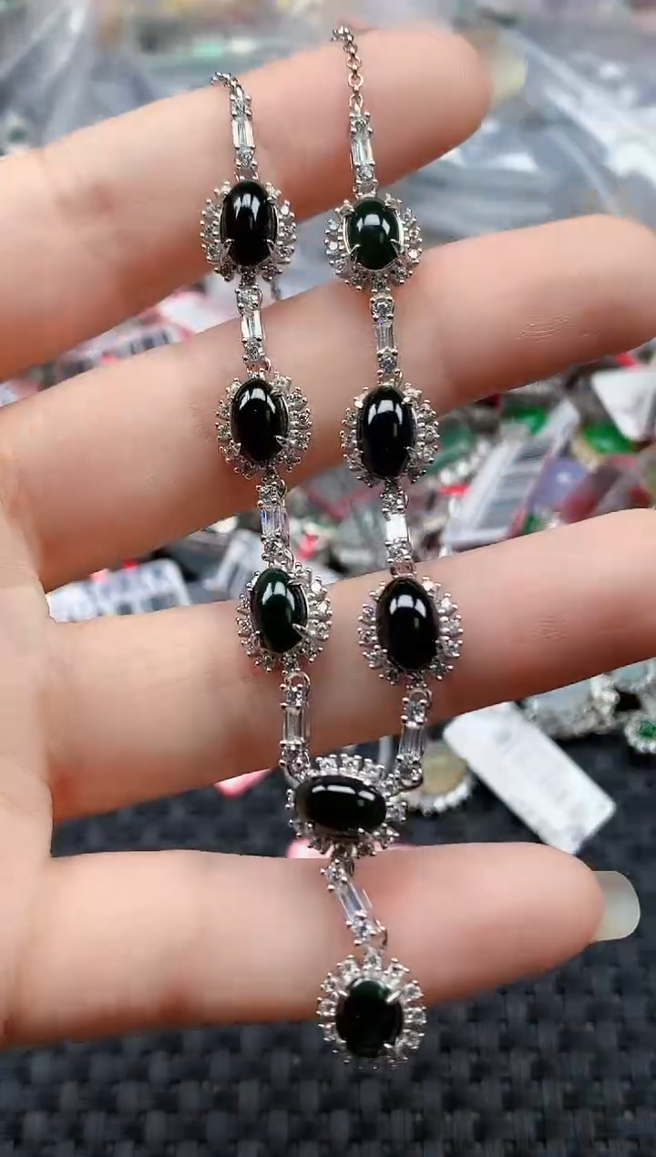 银S925镶嵌戒指翡翠天然A货缅甸翡翠