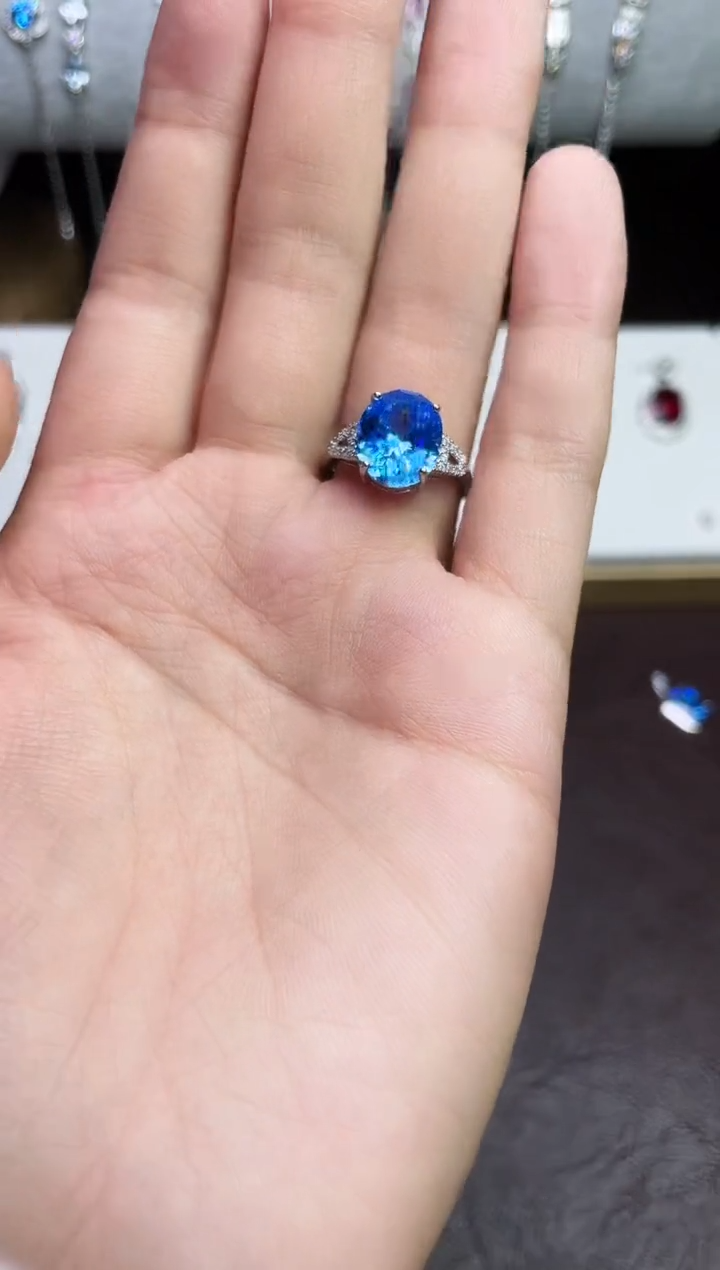 合金合成钻石海蓝戒指