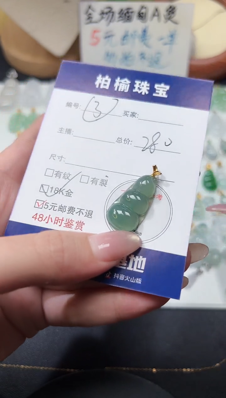 颈饰18K金镶嵌翡翠3豆子