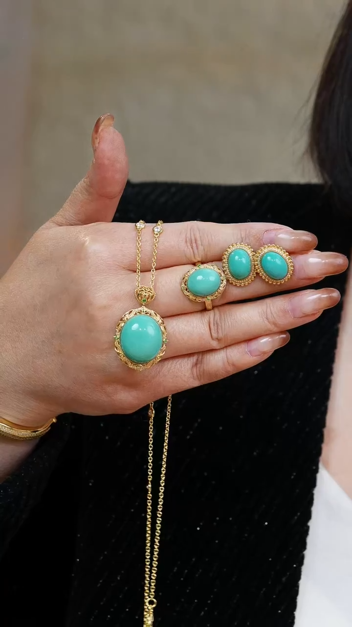 【闪购商品】绿松石吊坠（赠链）+戒指+耳钉18K金镶嵌019