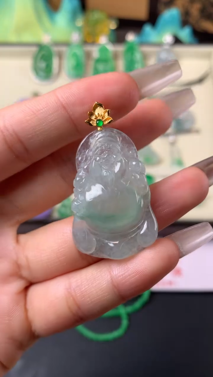 吊坠(不含链)18K金镶嵌翡翠吊坠