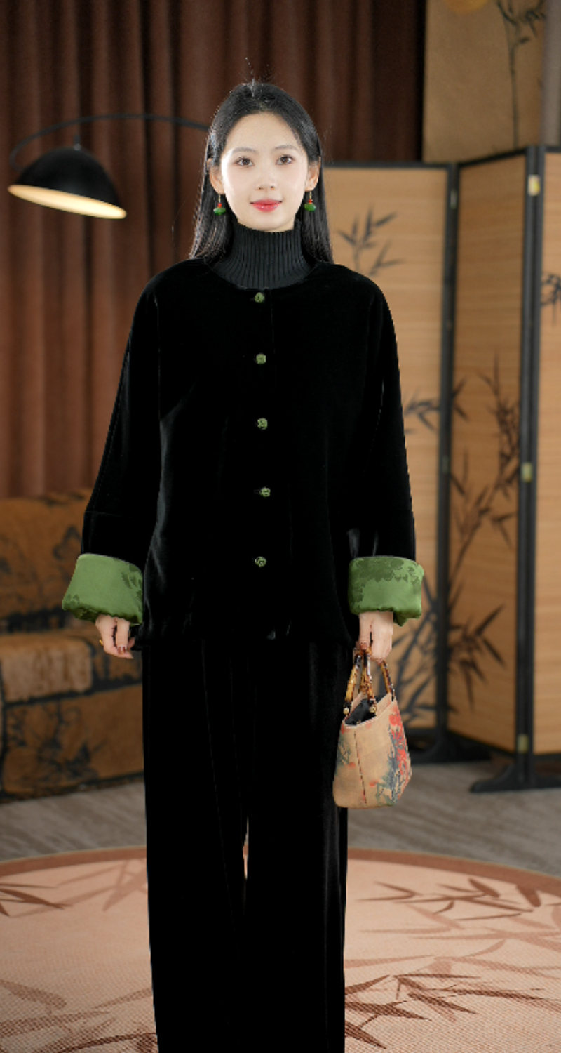 【彩薇高定】桑蚕丝真丝丝绒刺绣棉服