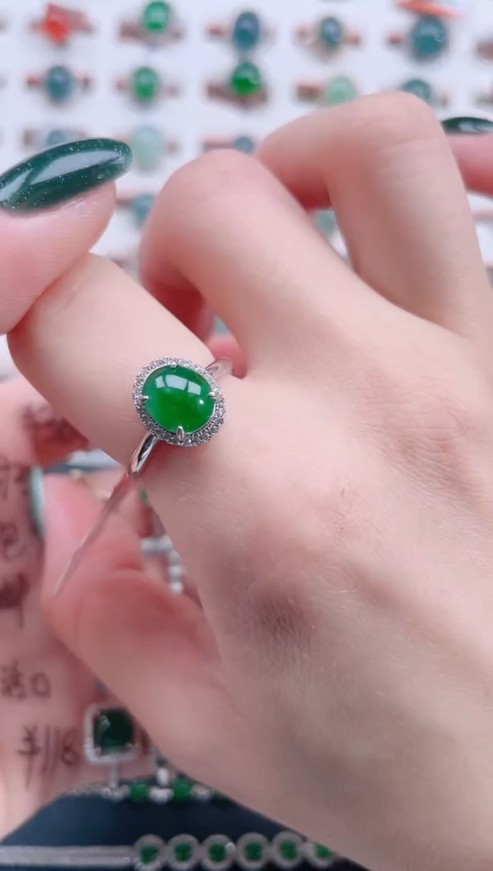 银S925镶嵌戒指翡翠天然翡翠