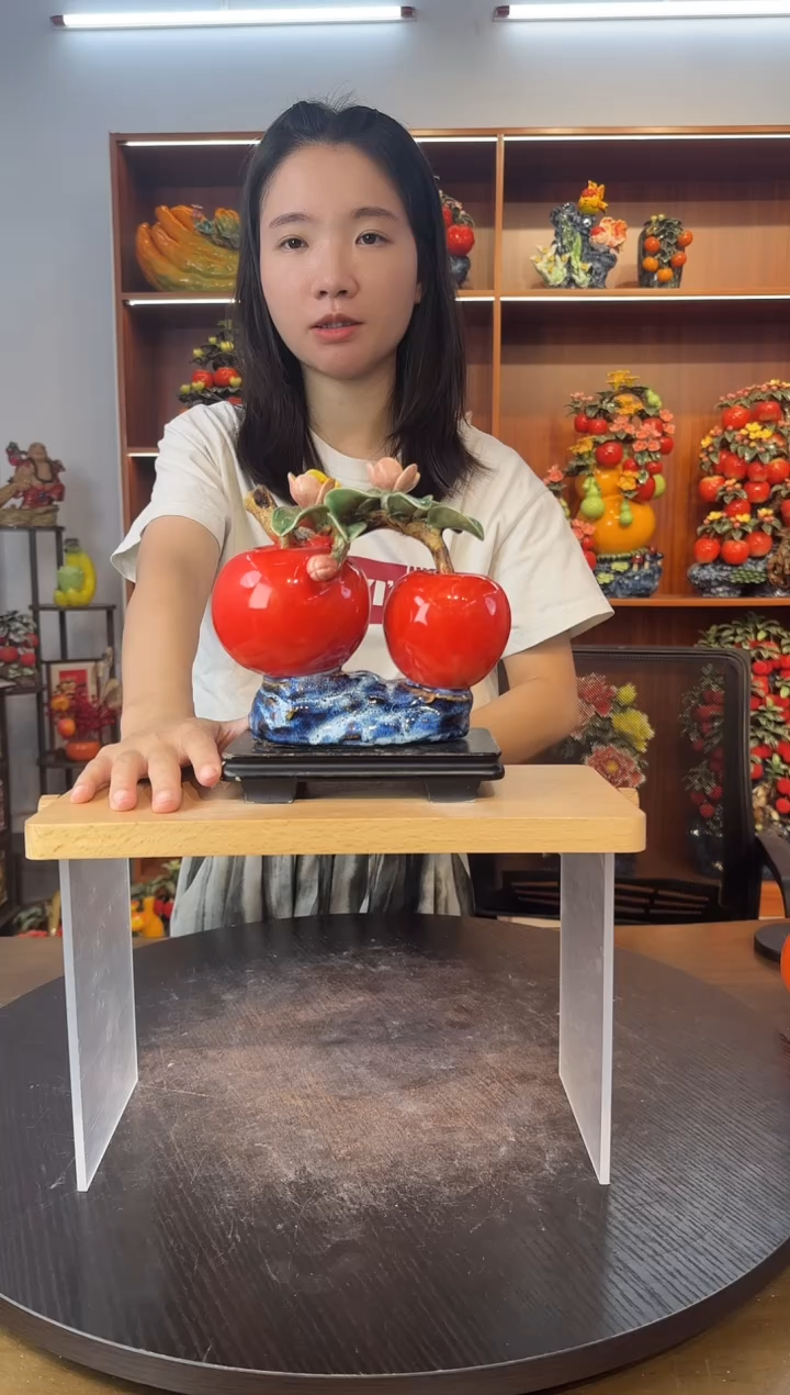 陶瓷有底座双苹果摆件
